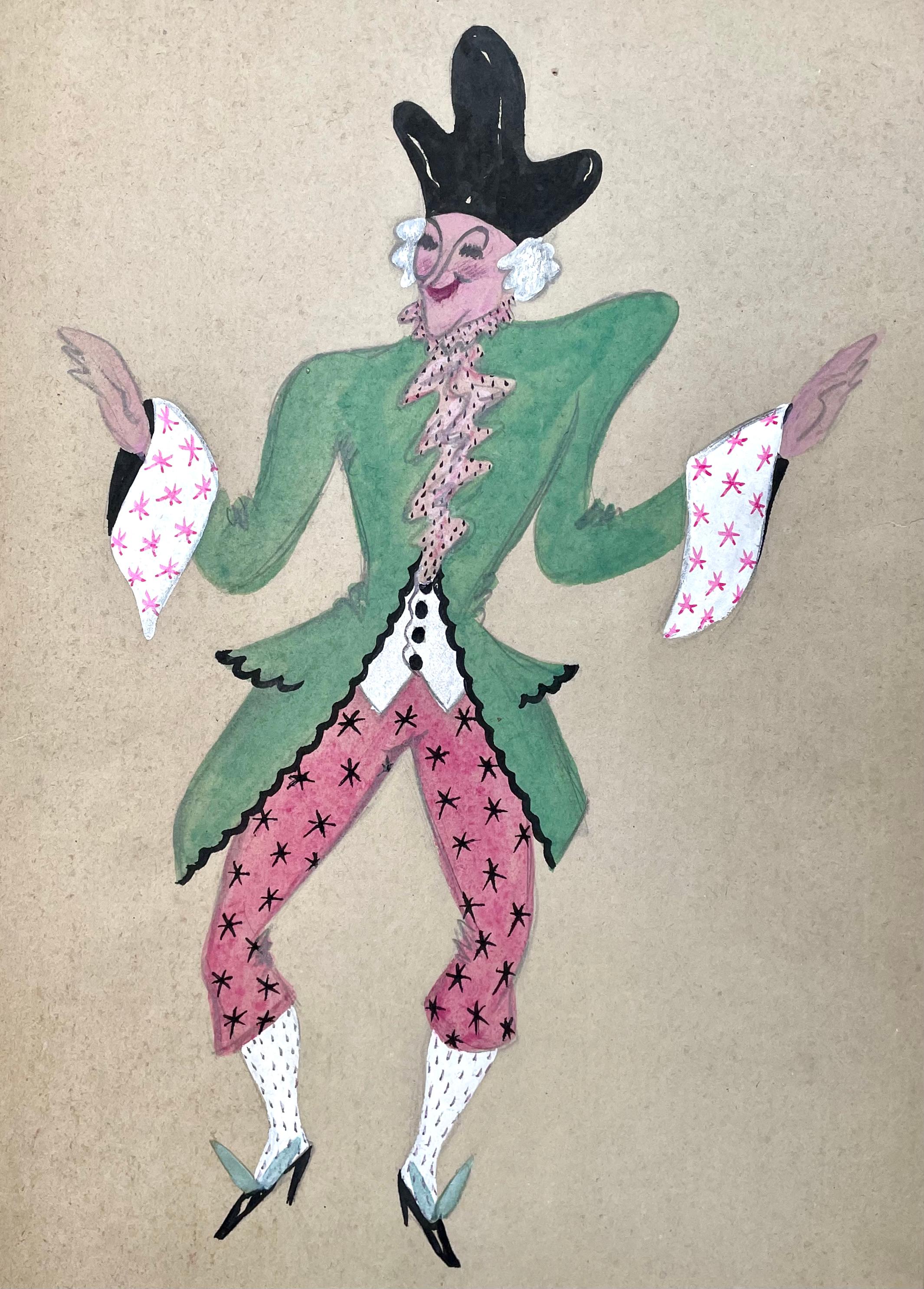JOHN DRONSFIELD
(1900-1951)

Kostümdesign mit grüner Jacke

Aquarell und Körperfarbe über Bleistift
Ungerahmt, nur im Passepartout

40 x 28,5 cm, 15 ¾  um 11 ¼  in.
(Passepartoutgröße 53 x 41 cm., 20 ¾ x 16 Zoll.)

John Marsden Dronsfield wurde in