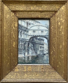 Jules Lessore - Aquarelle du 19e siècle représentant le pont des singes, Venise