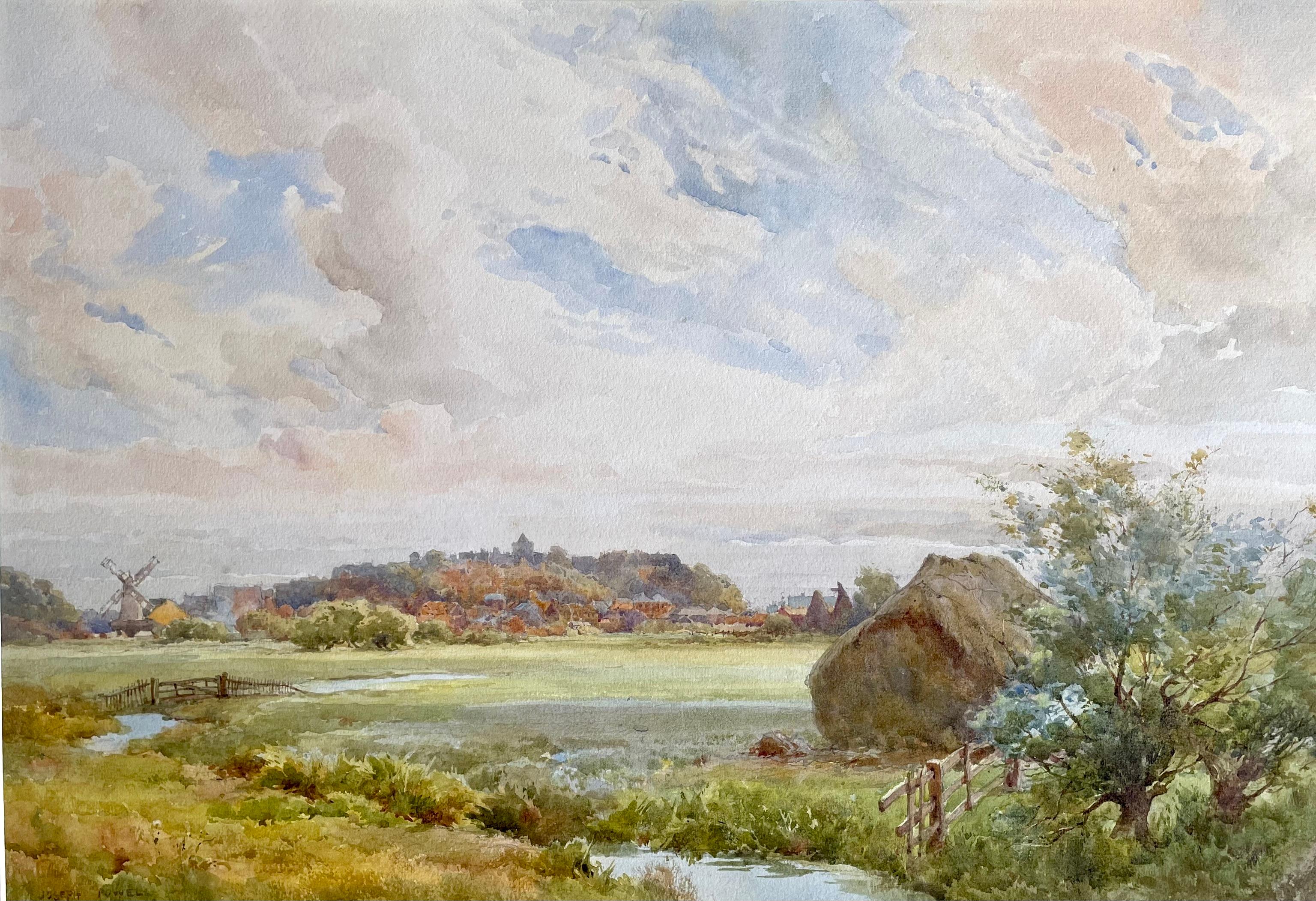 Paysage près de Rye - Aquarelle britannique du début du 20e siècle par Joseph A Powell