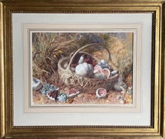 Jebez Bligh - Nature morte britannique du 19e siècle, aquarelle de champignons dans un panier