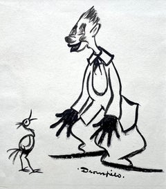 John Dronsfield - Clown and Bird - 1940s South African ink drawing
