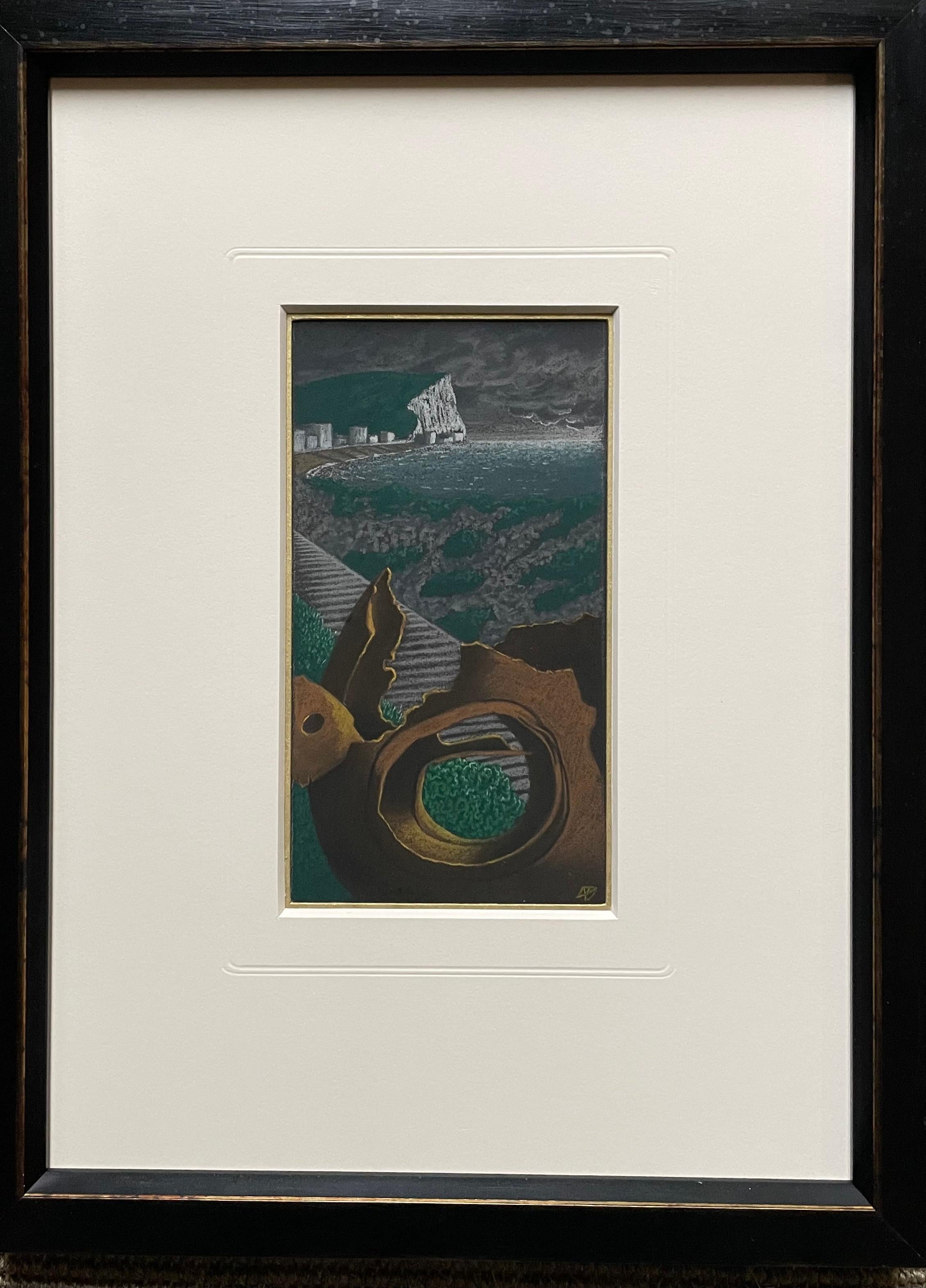 20th Century British School - Symbolist pastel drawing of a Coastal Landscape