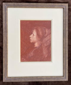 Reverie - Britische Kreidezeichnung eines Mädchens aus dem frühen 20. Jahrhundert von H J Harvey