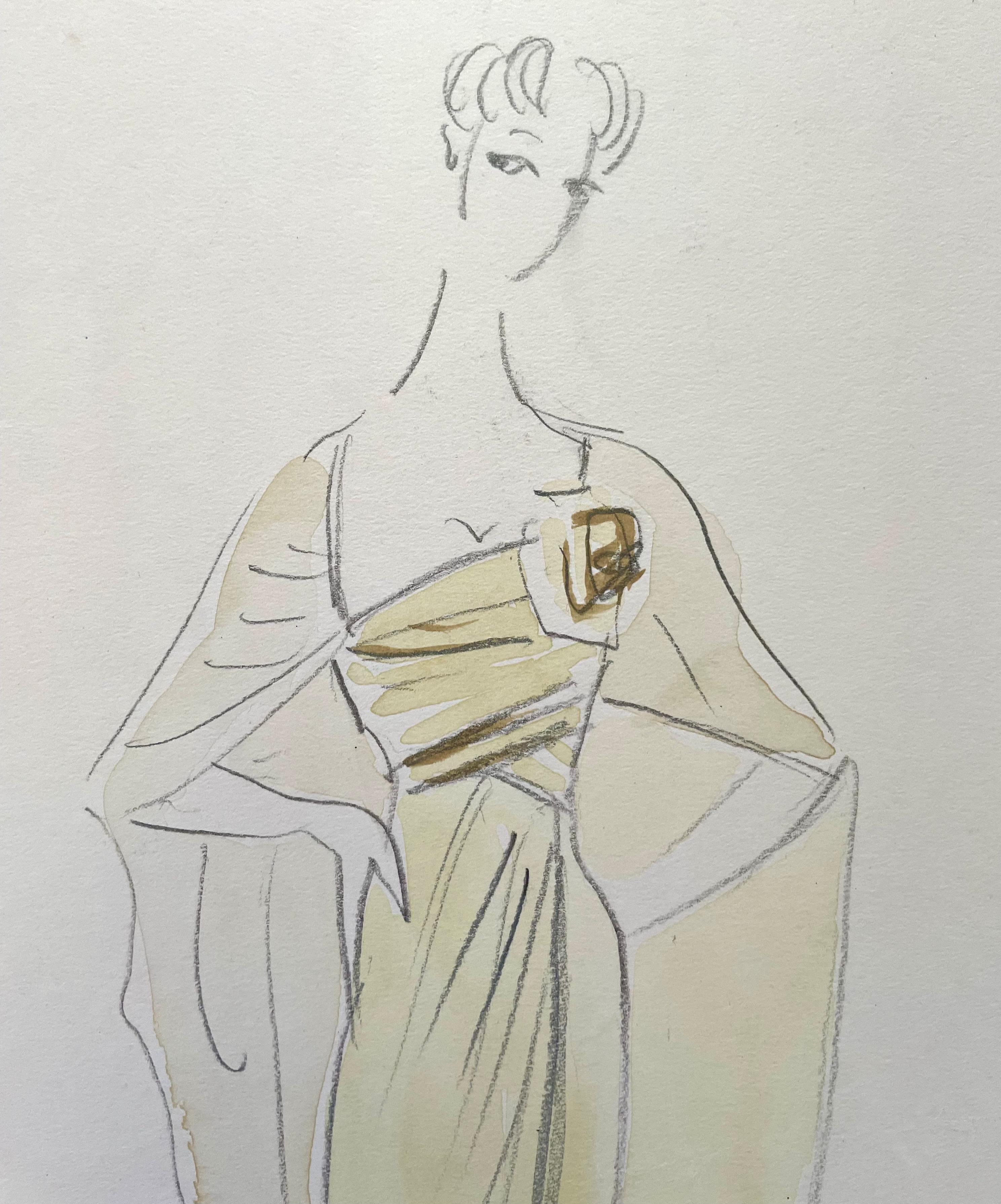 SIR CECIL BEATON, CBE
(1904-1980)

Design for Gown

Watercolour and pencil
Framed

39 by 25.5 cm., 15 ¼ by 10 in.
(mount size 61 by 46 cm., 24 by 18 in.)

Provenance:
The artist’s studio sale;
Private collection.

Cecil Walter Hardy Beaton was a