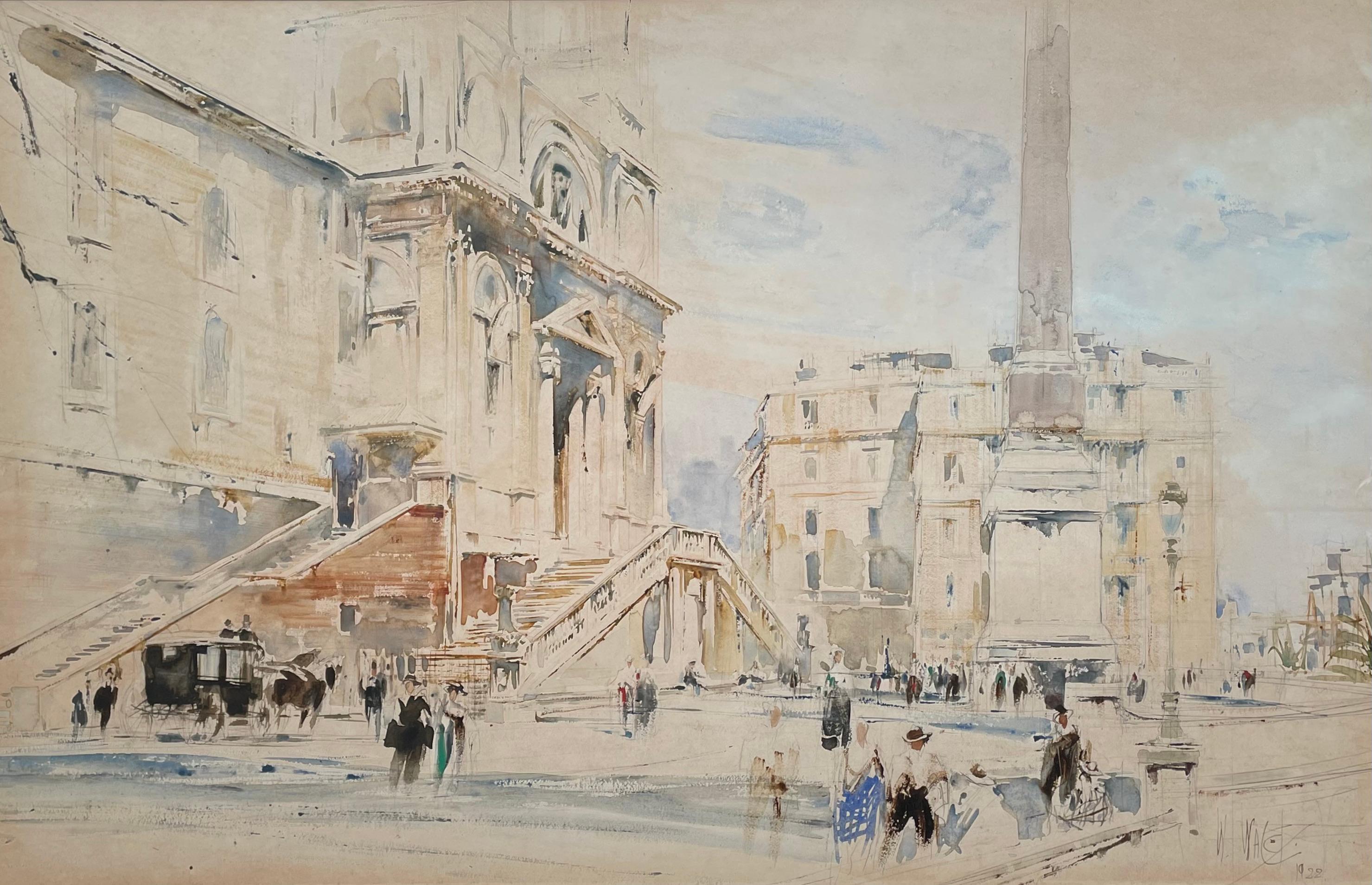 William Walcot - 20th Century British watercolour of top of Spanish Steps, Rome - Art by William Walcot, R.E., Hon.R.I.B.A.