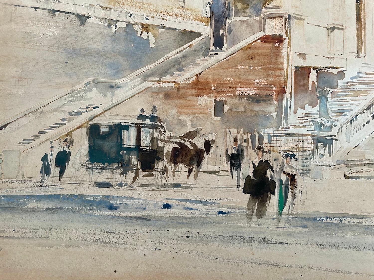 William Walcot - 20th Century British watercolour of top of Spanish Steps, Rome - Realist Art by William Walcot, R.E., Hon.R.I.B.A.