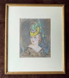 William Henry Barribal - Britisches Aquarell eines Mädchens in einer ausgefallenen Bonnet aus den 1920er Jahren