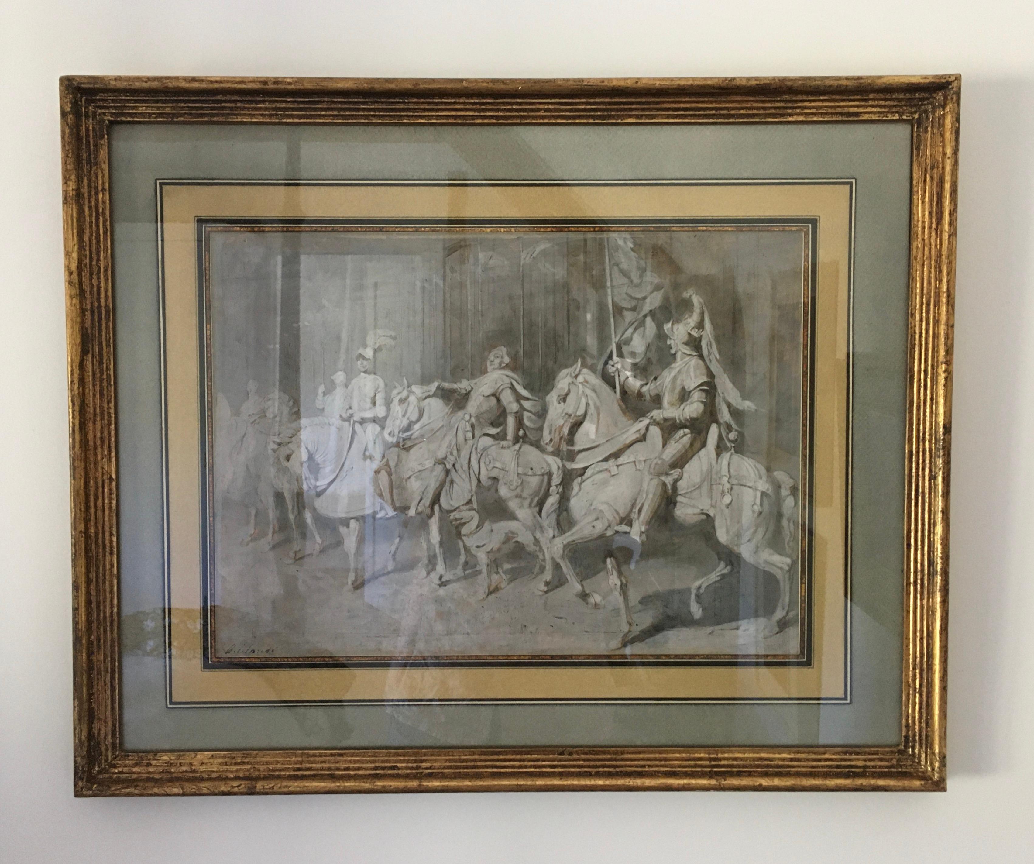 Alfred Charles Conrade - Pair of 1916 Century British grisaille watercolours For Sale 1