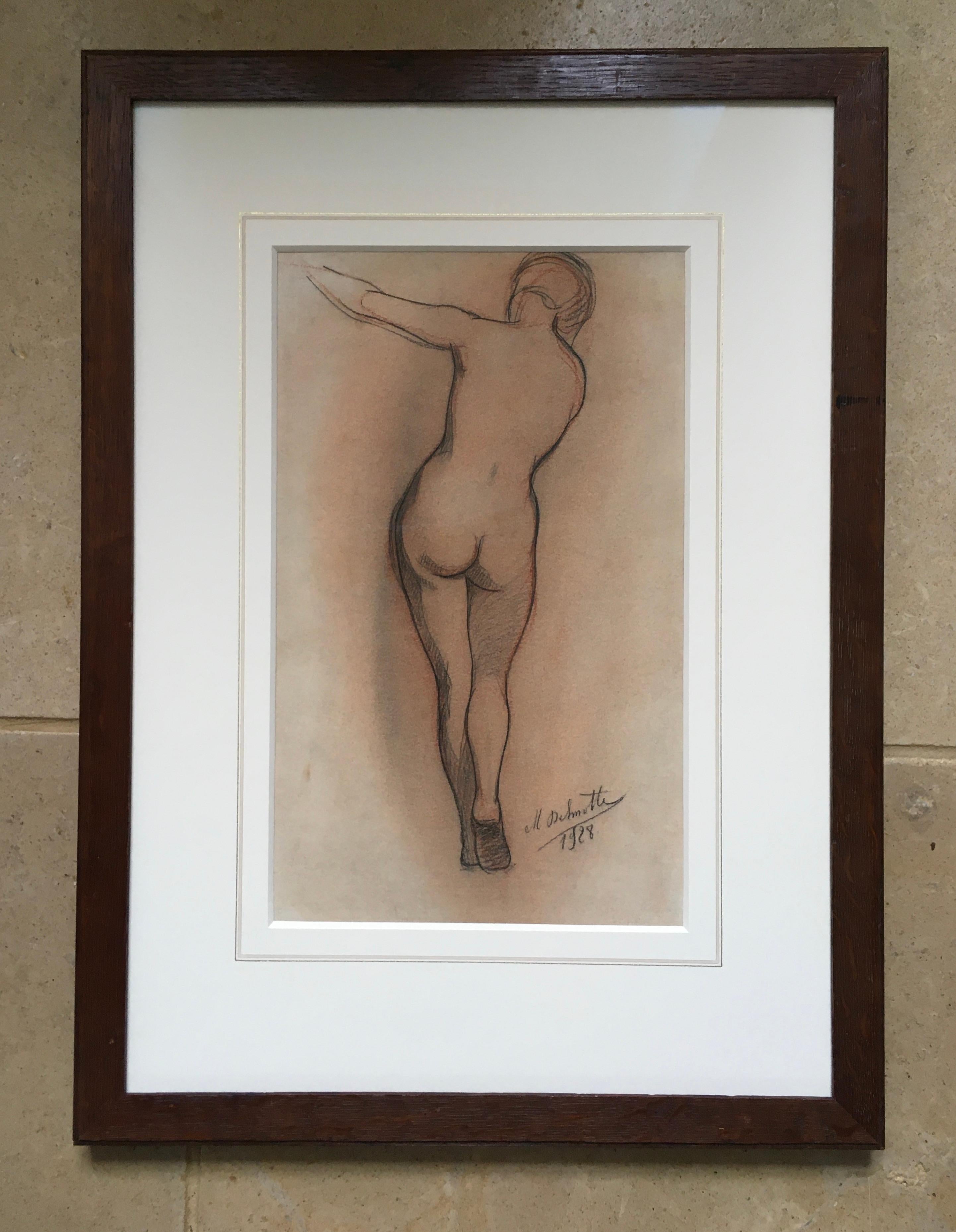 Female Nude - 1920s chalk drawing by Belgian Symbolist artist Marcel Delmotte - Art by Marcel Delmotte 