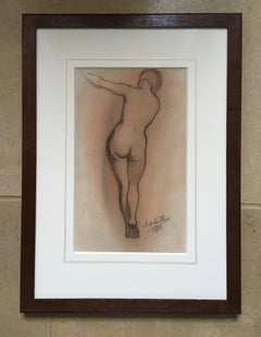 Nudo femminile - Disegno a gesso del 1920 dell'artista simbolista belga Marcel Delmotte