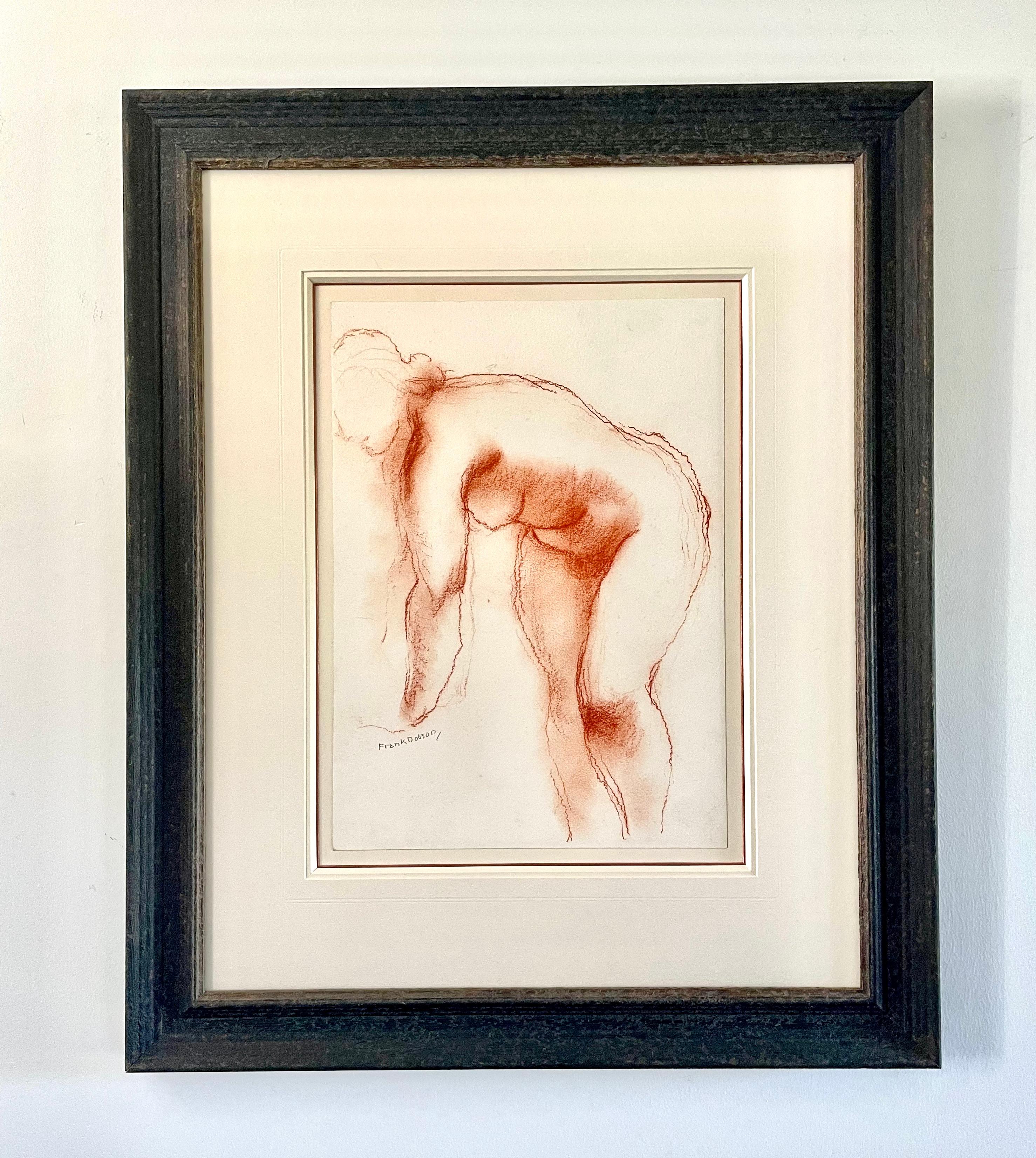 FRANK DOBSON, R.A.
(1886-1963)

Nude

Signed l.l.:  Frank Dobson
Red chalk
Framed

35.5 by 25.5 cm., 14 by 10 in.
(frame size 62 by 51 cm., 24 ½ by 20 in.)

Provenance:
Collection of Peter Ward-Jackson, curator of the Victoria & Albert Museum,
