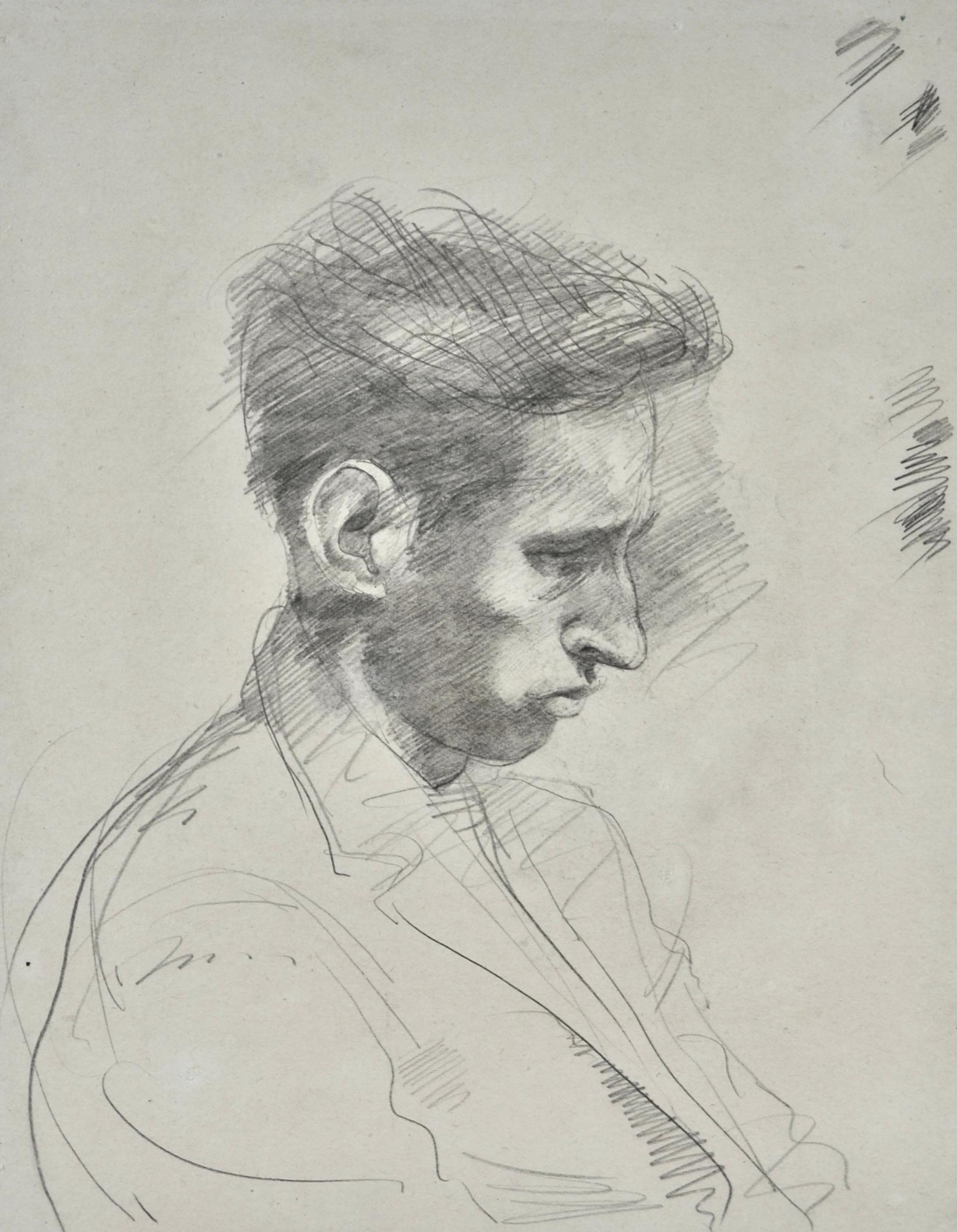 Bleistiftporträt eines jungen Mannes des britischen Künstlers John Sergeant aus dem 20. Jahrhundert im Angebot 4