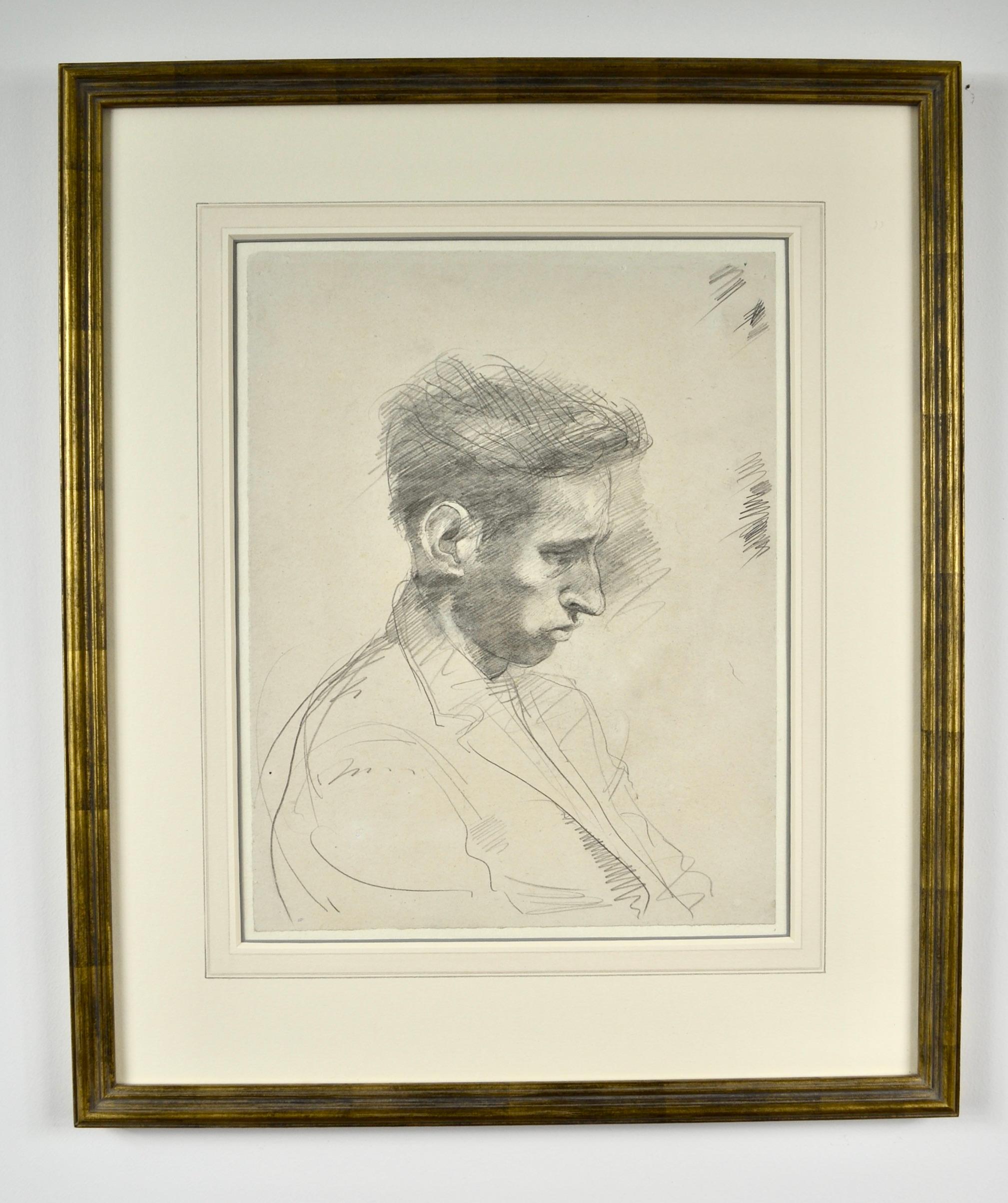 Bleistiftporträt eines jungen Mannes des britischen Künstlers John Sergeant aus dem 20. Jahrhundert im Angebot 3
