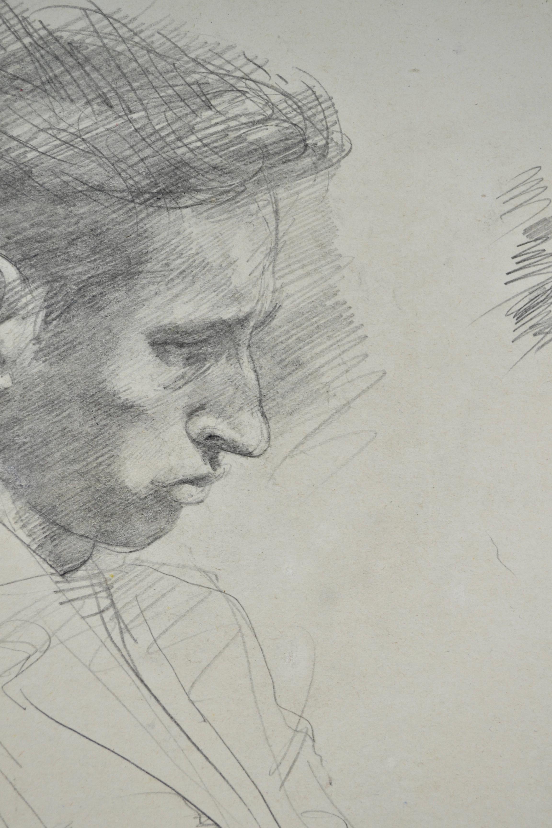 Bleistiftporträt eines jungen Mannes des britischen Künstlers John Sergeant aus dem 20. Jahrhundert im Angebot 2