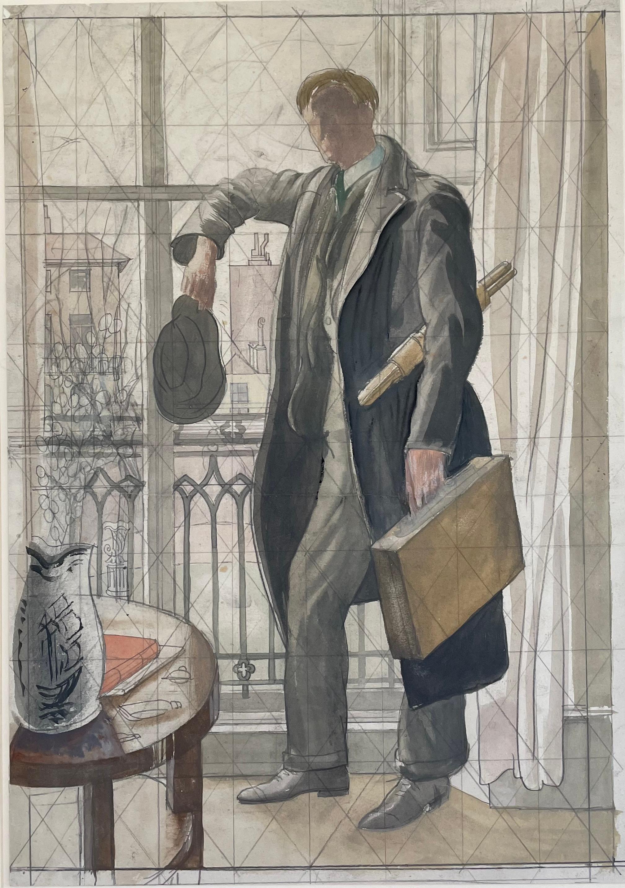 Mary Adshead - 20th Century British watercolour portrait of Stephen Bone For Sale 5