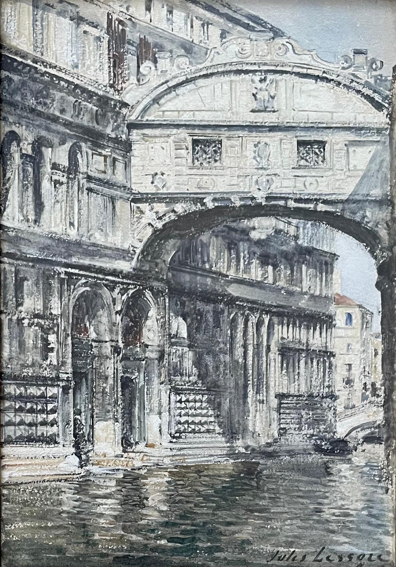 Jules Lessore - Aquarelle du 19e siècle représentant le pont des singes, Venise en vente 1