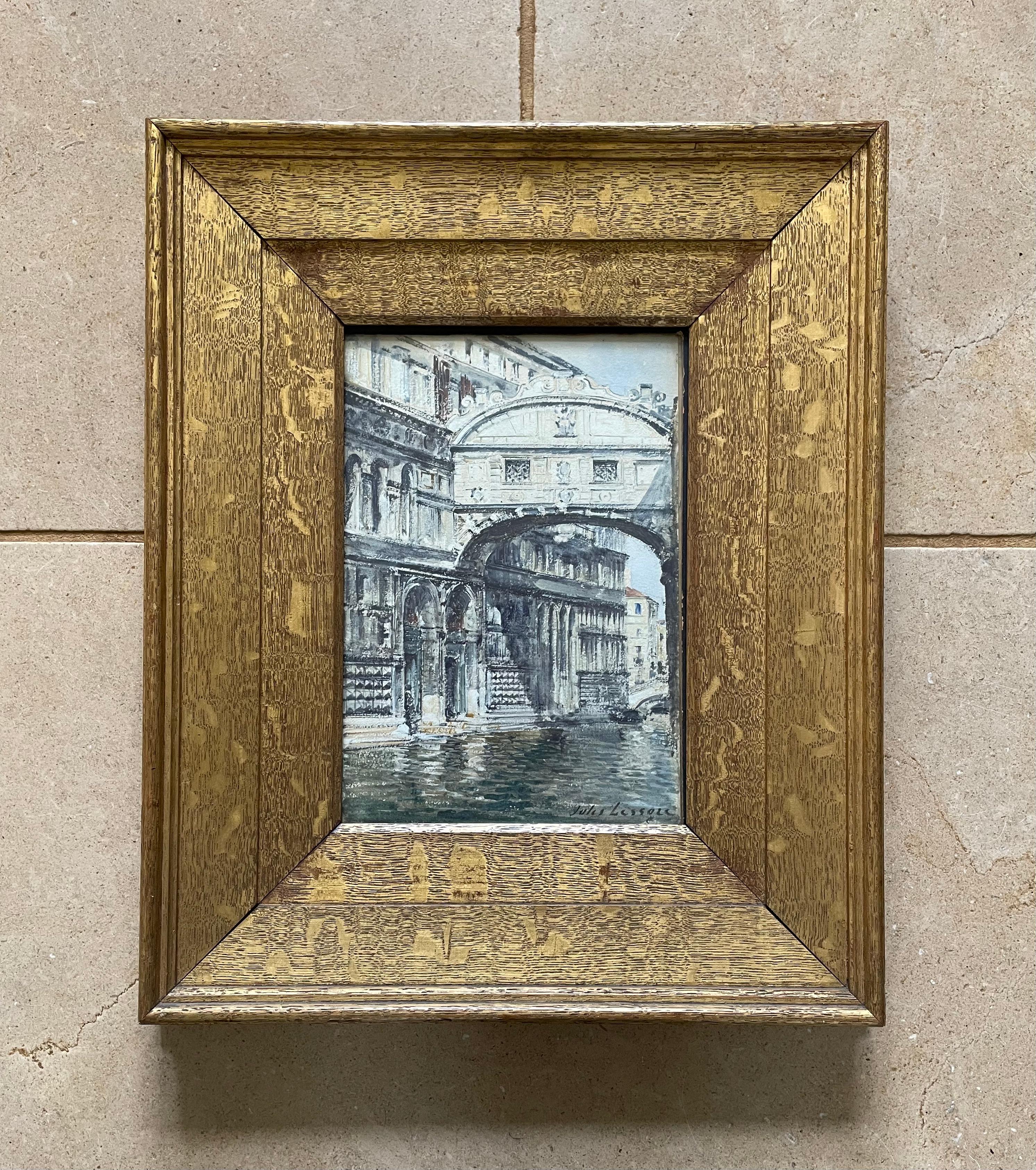 Jules Lessore - Aquarelle du 19e siècle représentant le pont des singes, Venise en vente 2