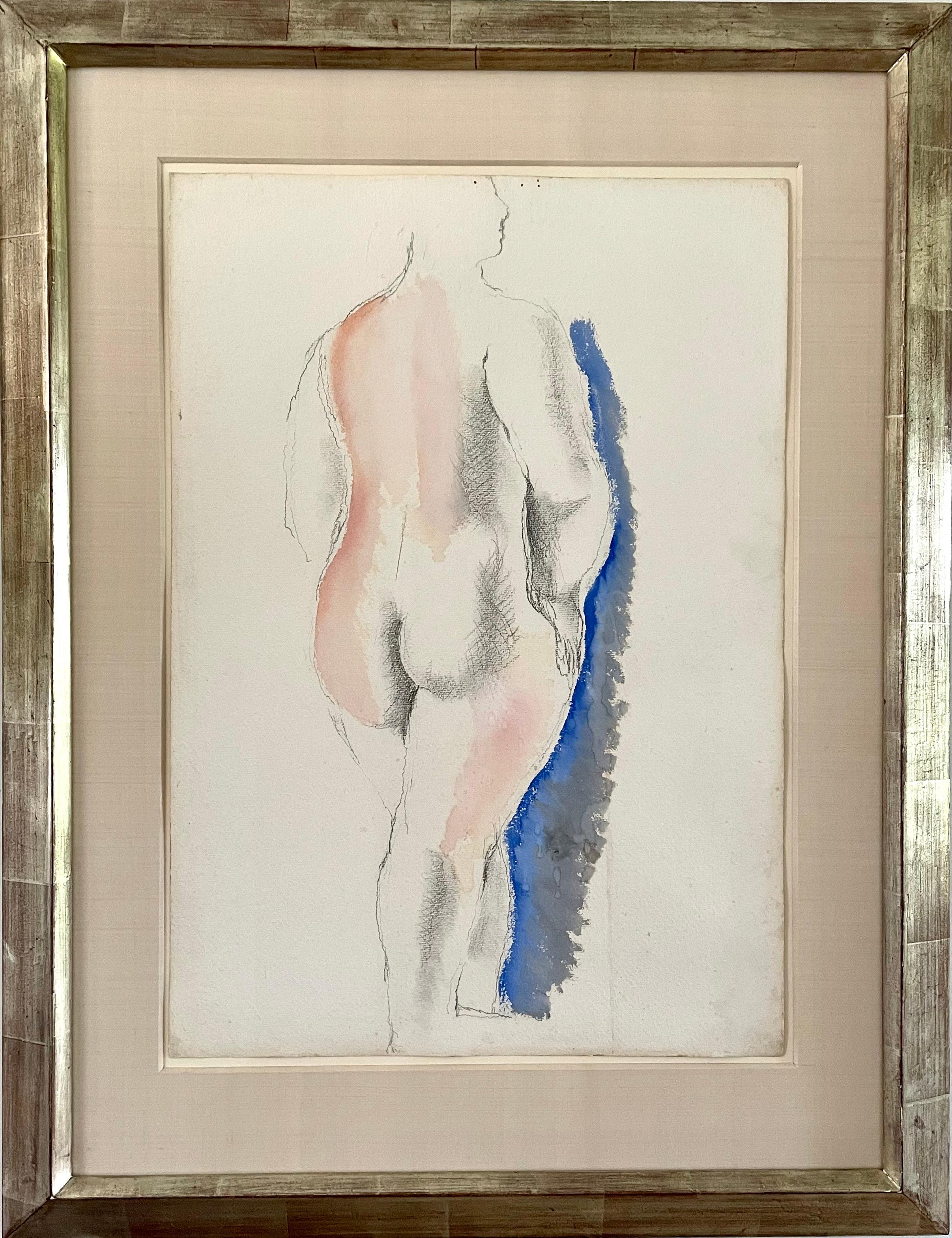 Frank Dobson - Desnudo con azul - Dibujo británico del siglo XX en venta 2