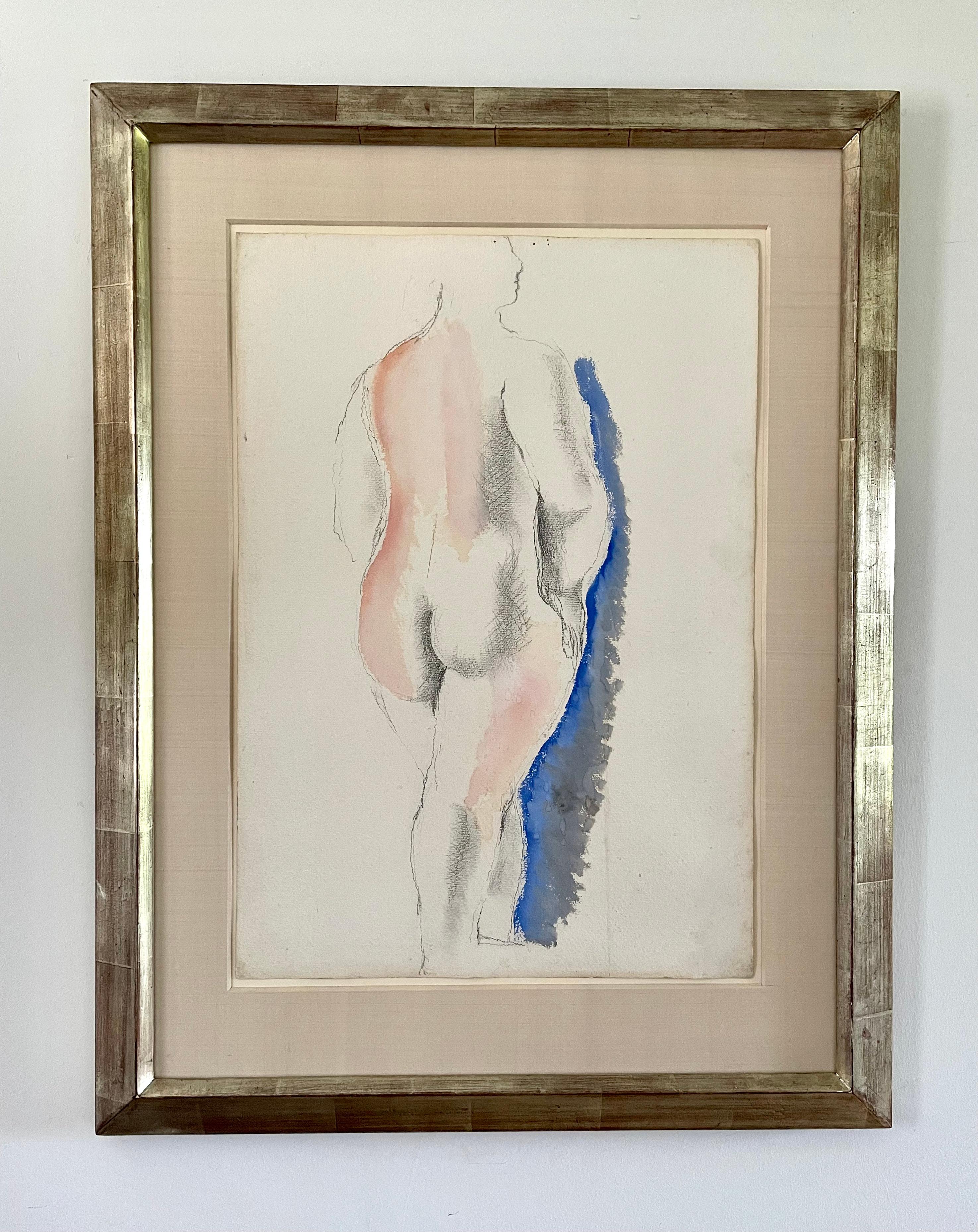Frank Dobson - Desnudo con azul - Dibujo británico del siglo XX en venta 3
