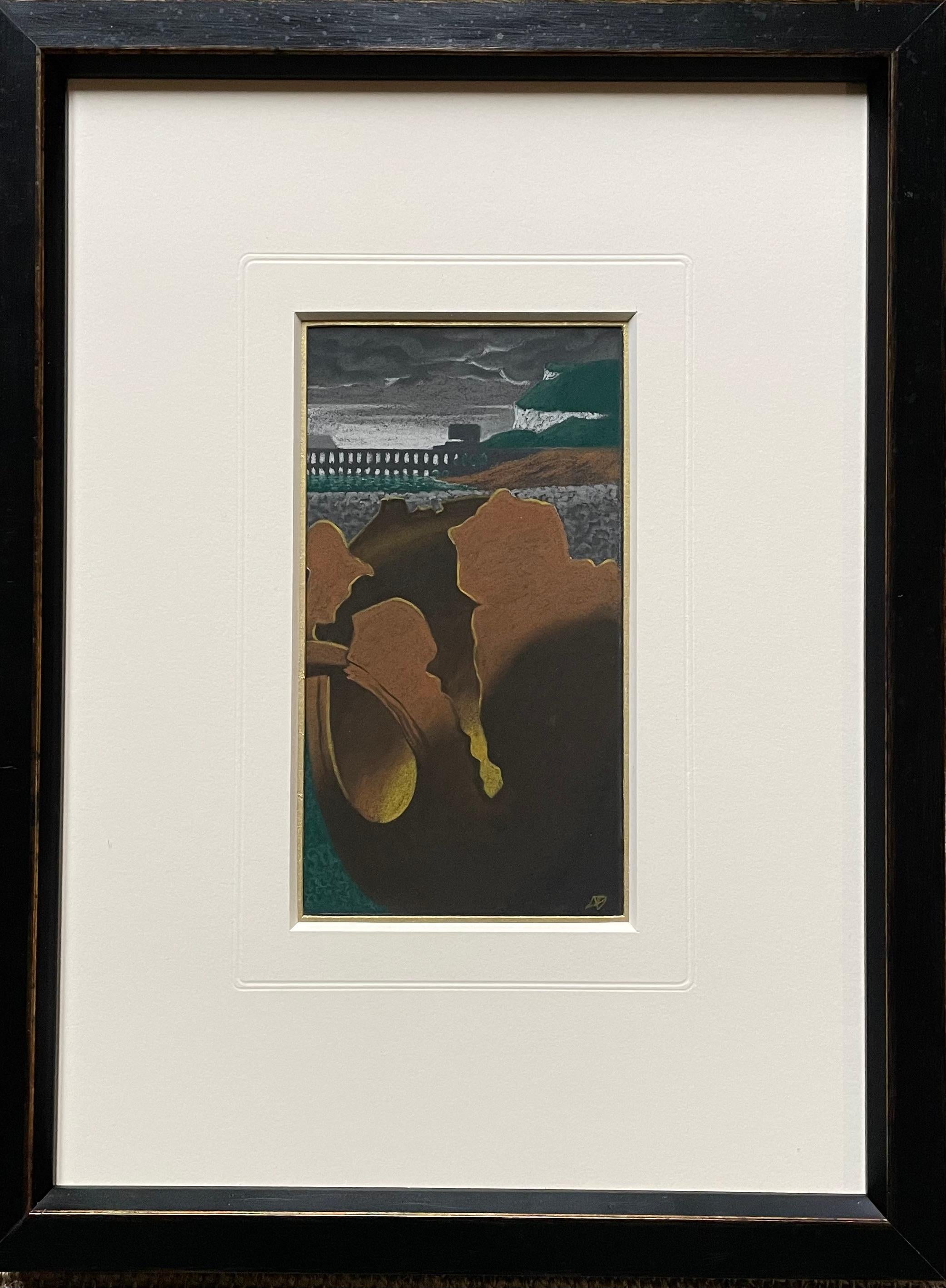 Surreale Landschaft mit Cliffs und Viaduct – britisches Pastell, 20. Jahrhundert – Art von Modern British School