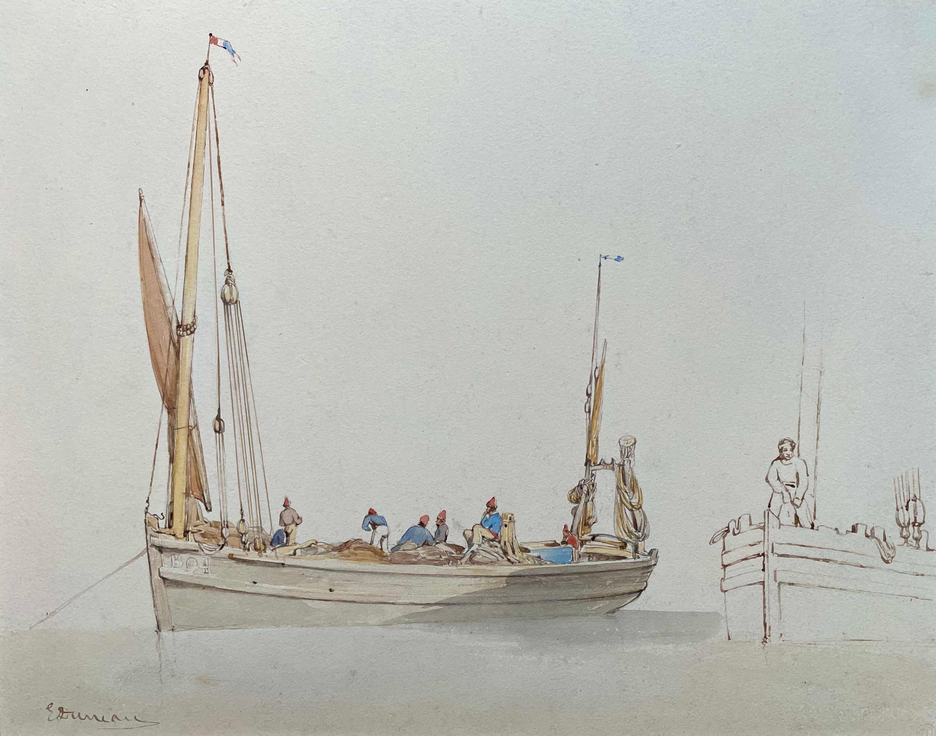 Edward Duncan - Disegno ad acquerello britannico di una barca francese dei primi del XIX secolo in vendita 1