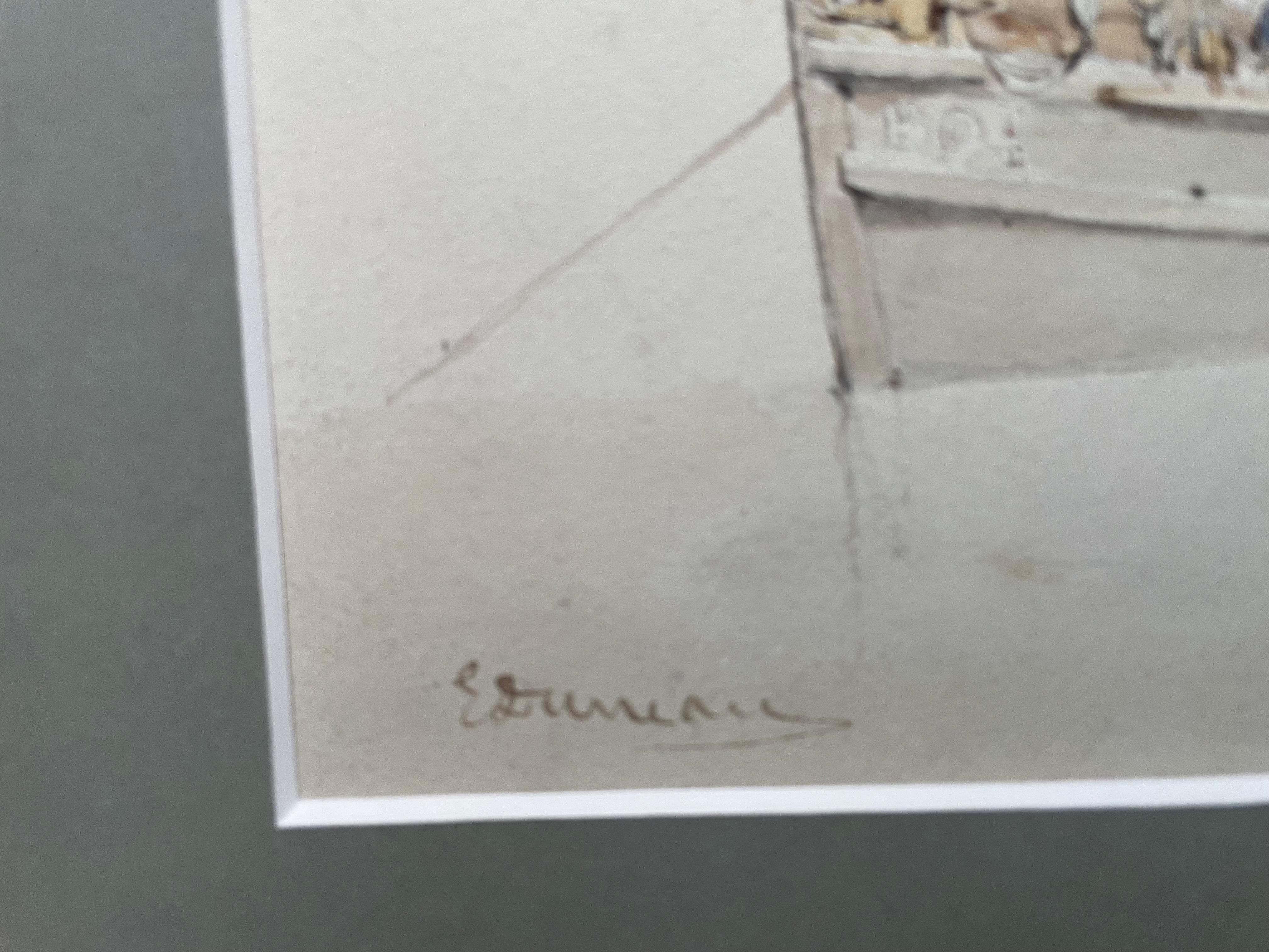 Edward Duncan - Disegno ad acquerello britannico di una barca francese dei primi del XIX secolo in vendita 2