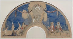 Claud Lovat Fraser - 1918 British Fan Shaped watercolour - Fete Galante