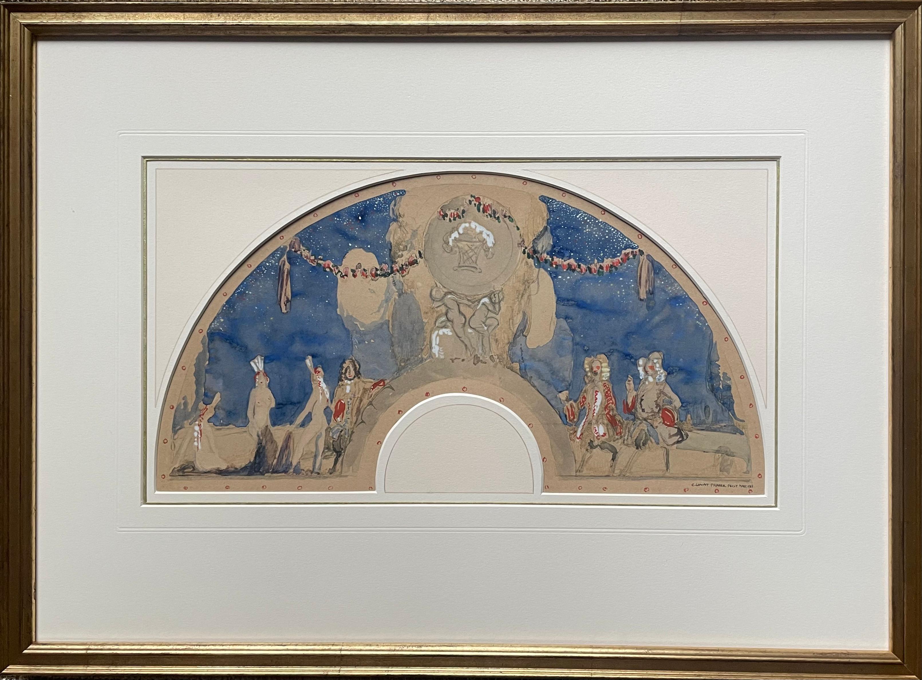 Claud Lovat Fraser - 1918 Aquarelle britannique en forme d'éventail - Fête Galante en vente 2