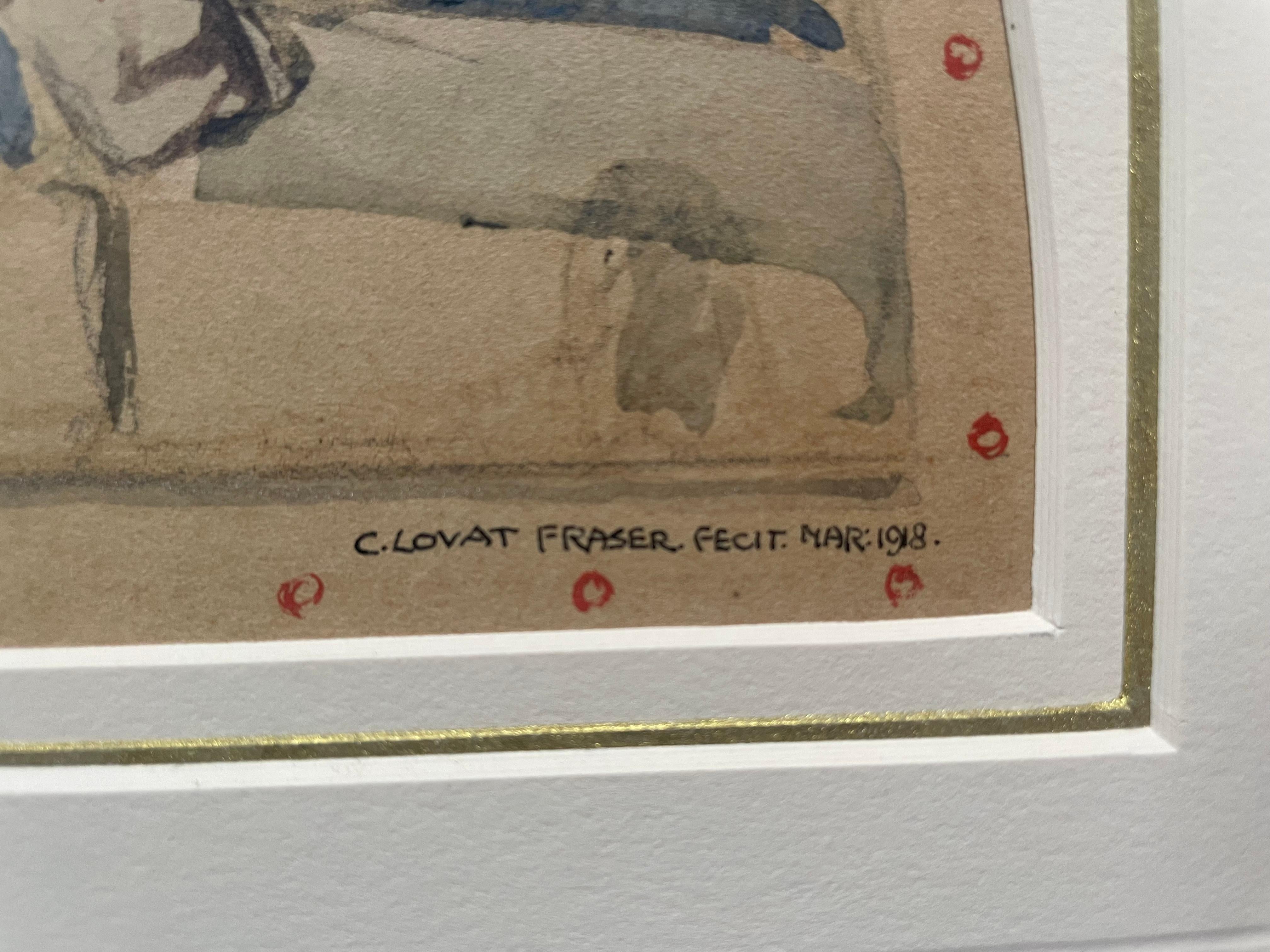 Claud Lovat Fraser - 1918 Aquarelle britannique en forme d'éventail - Fête Galante en vente 4
