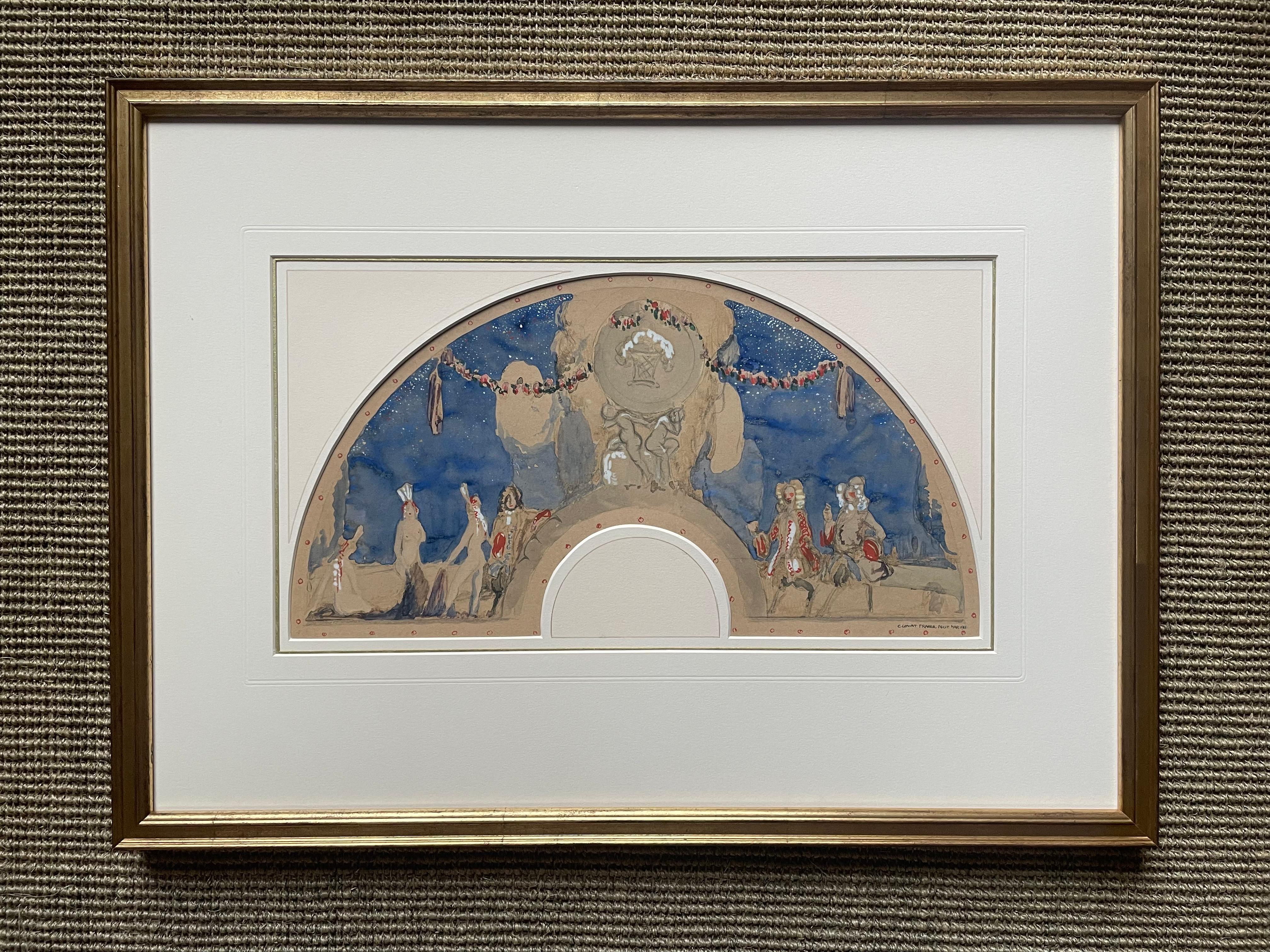 Claud Lovat Fraser - 1918 Aquarelle britannique en forme d'éventail - Fête Galante en vente 3