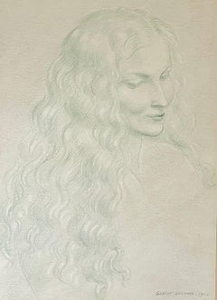 Gilbert Ledward, RA - 1950s British Portrait Drawing of a Girl with Long Hair