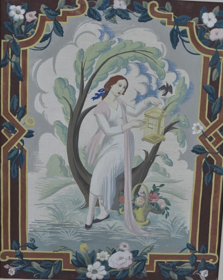 Music & Song - A Pair of tempera on canvas decorative interior paintings - Painting by Mary Adshead