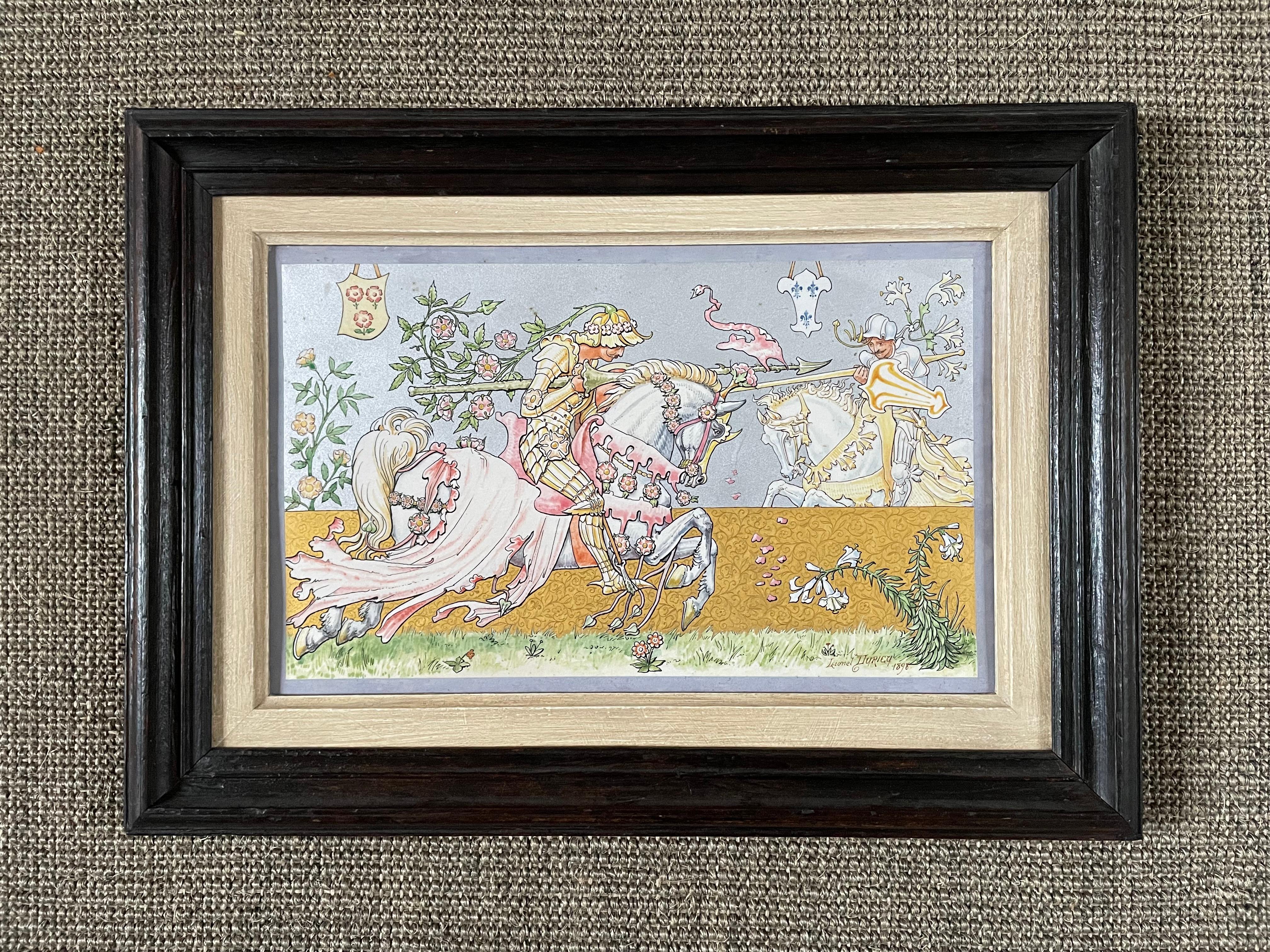 Lionel Durieu - Le lys et la rose - aquarelle belge Arts & Crafts en vente 2