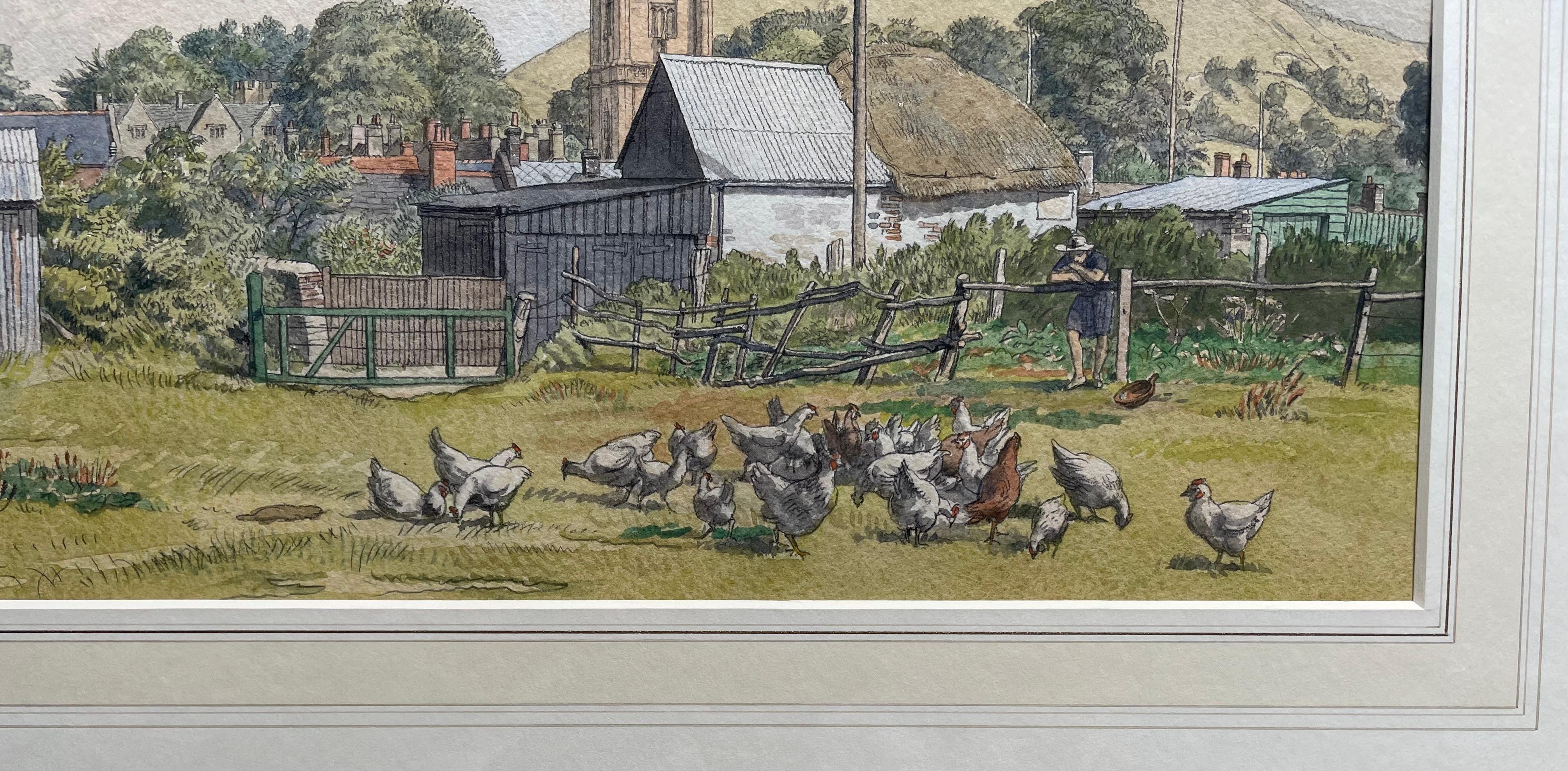 Chickens, Cerne Abbas - 1930s British watercolour by Randolph Schwabe For Sale 2