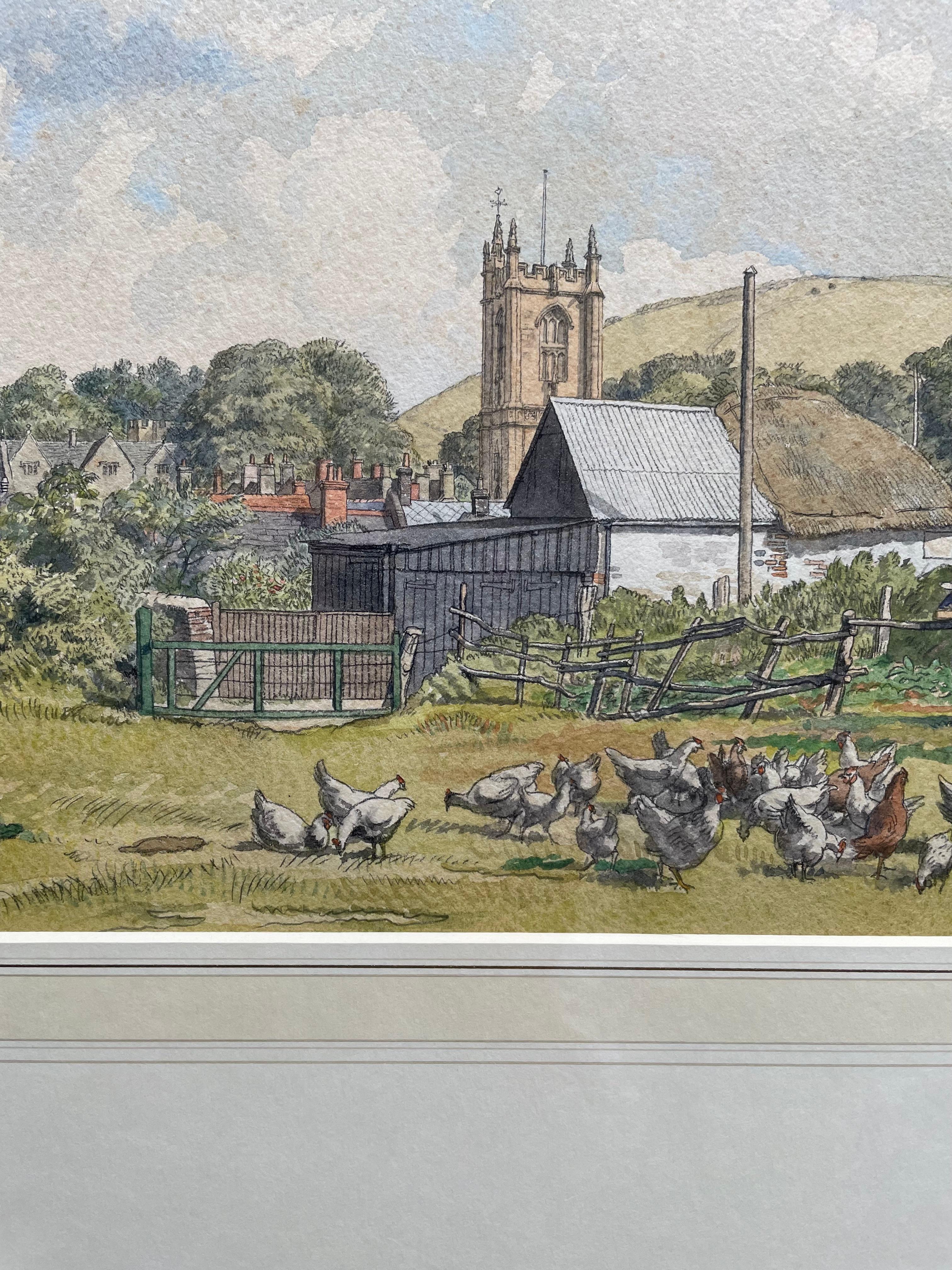 Chickens, Cerne Abbas - 1930s British watercolour by Randolph Schwabe For Sale 3