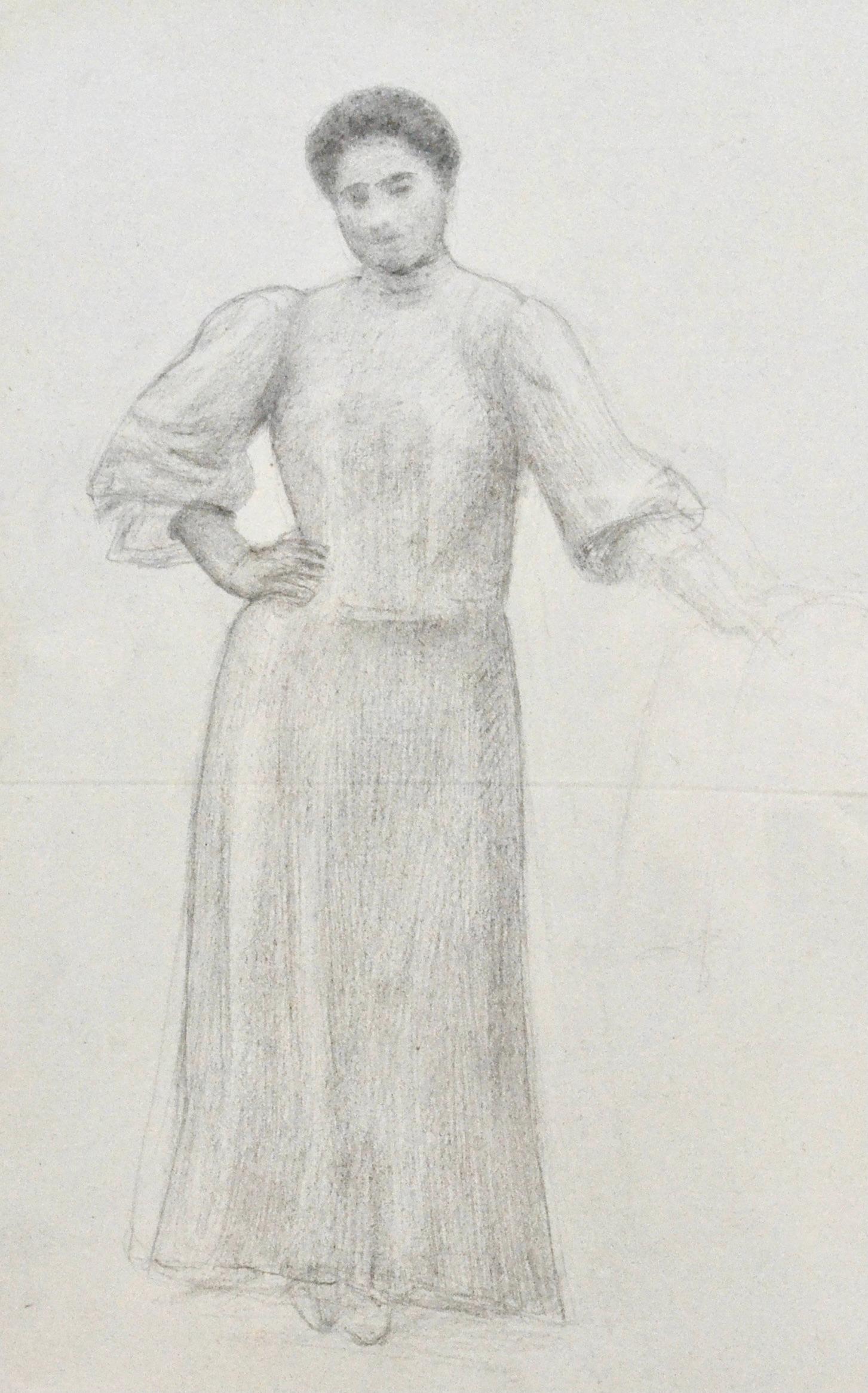 James Havard Thomas Figurative Art - Pencil drawing of an Italian Girl by British Sculptor & Artist James H Thomas