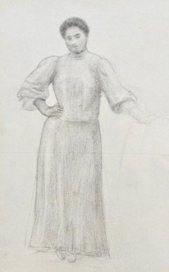 Antique Pencil drawing of an Italian Girl by British Sculptor & Artist James H Thomas