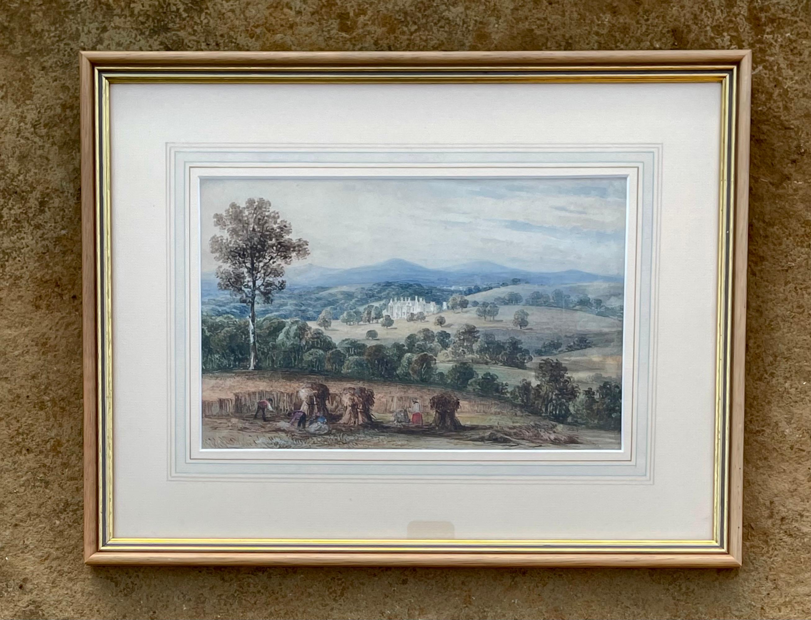 19th Century British watercolour of Country House in a Landscape - Art by Benjamin Shipham