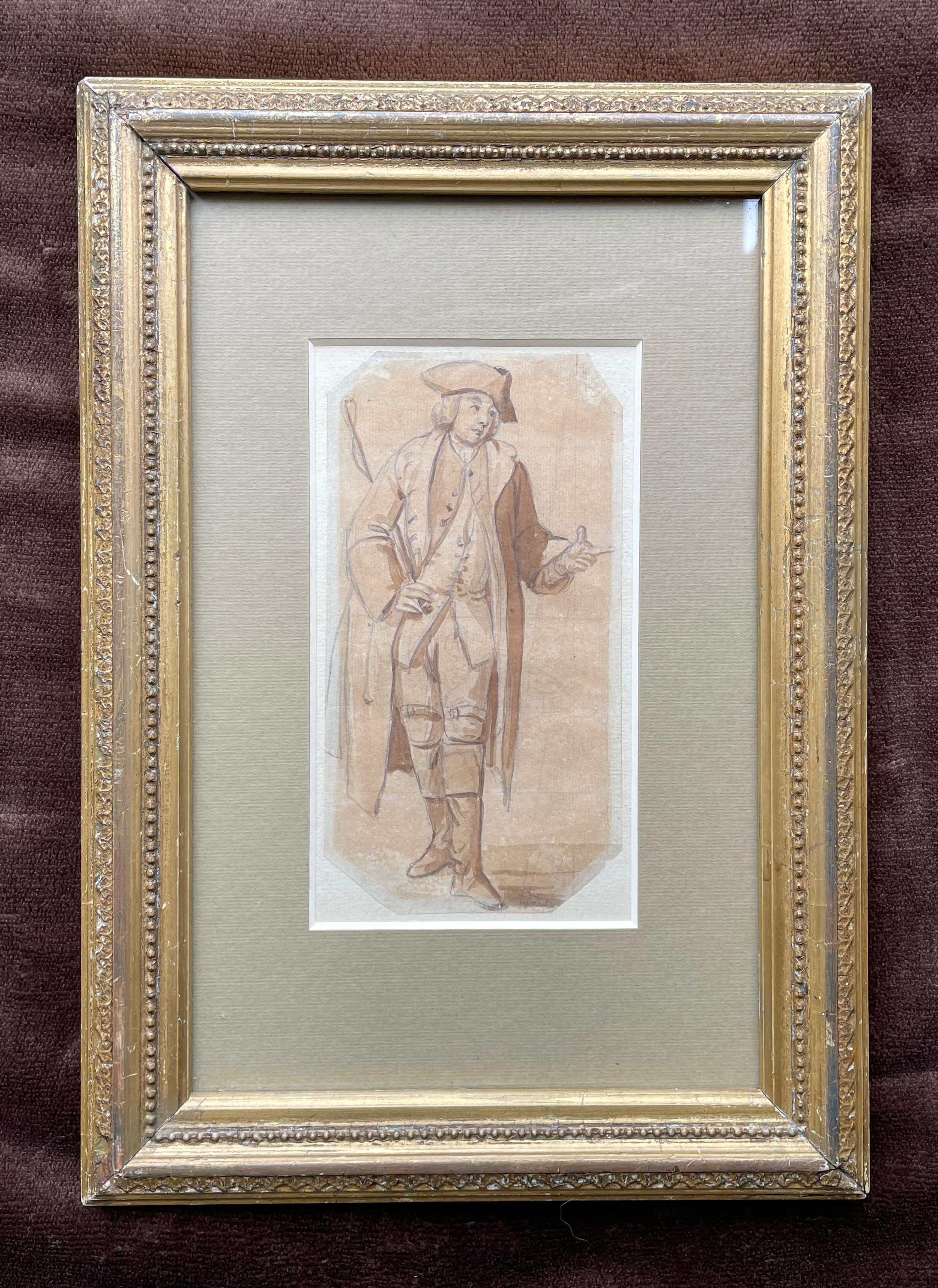 PAUL SANDBY
(1731-1809)

Study of a Coachman

Pencil and brown wash, shaped
Framed

16.5 by 9 cm., 6 ½ by 3 ½ in.
(frame size 32 by 22.5 cm., 12 ½ by 9 in.)

Provenance:
Iolo Williams;
Private collection.

Exhibited:
Sudbury, Gainsborough House,