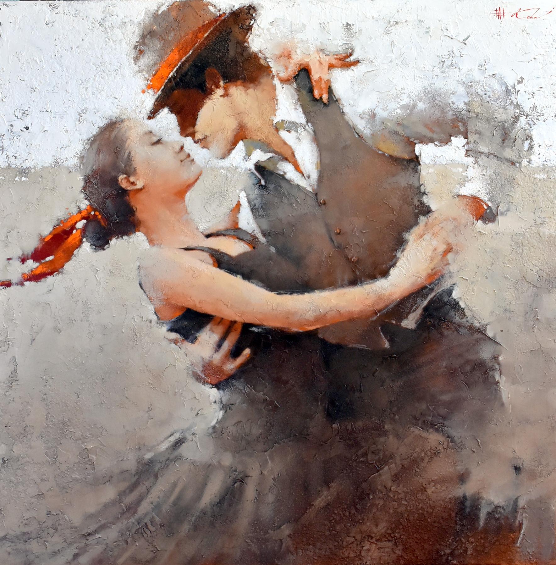Andre Kohn  Figurative Painting - Andre Kohn. "It Takes Two". Original Oil Tango painting. Modern Impressionist.