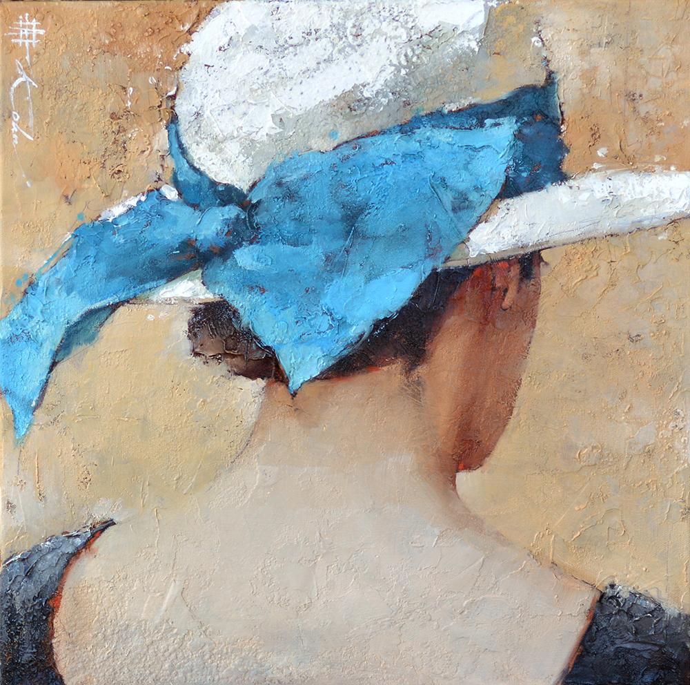 Andre Kohn  Figurative Painting - Andre Kohn. "Le Ruban Bleu" Original Vintage Inspired Impressionist Oil Painting