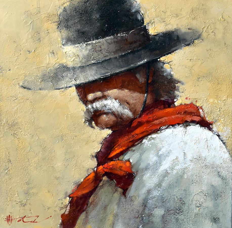 Andre Kohn  Portrait Painting - Andre Kohn. "The Ranch Keeper" Cowboy Original Oil Painting. Impressionist. 
