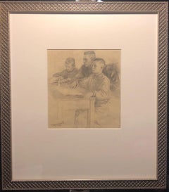 1948 Rare Drawing Russian Soviet Era Untitled by Stanisolv Romanov Framed