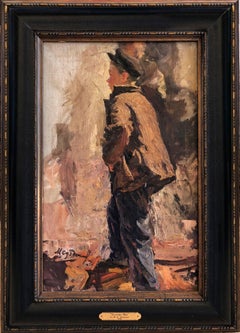 Figuratif à l'huile original de 1949 de l'impressionnisme russe, réalisme soviétique, « garçon de cinéma ».