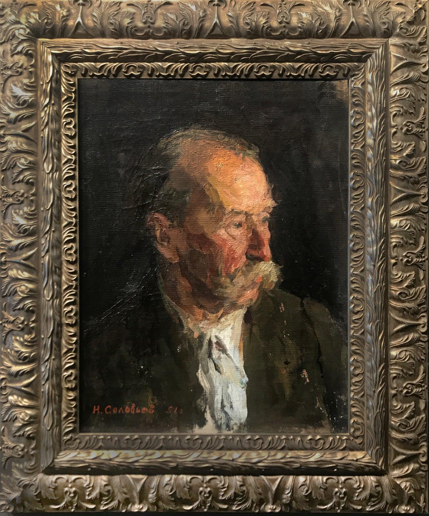 1951 Rare Russian Impressionism Soviet Realism Original Portrait Oil "Old Man" 