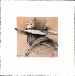 Original Western Pencil Drawing Cowboy on Paper Plexiglass Framed