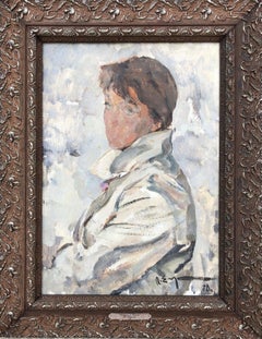 Original Oil Painting Portrait Woman in White Soviet Era Realism 1970 Framed