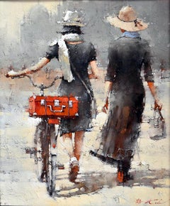 Andre Kohn. « Sisters:: série #11 » - Peinture à l'huile impressionniste moderne originale