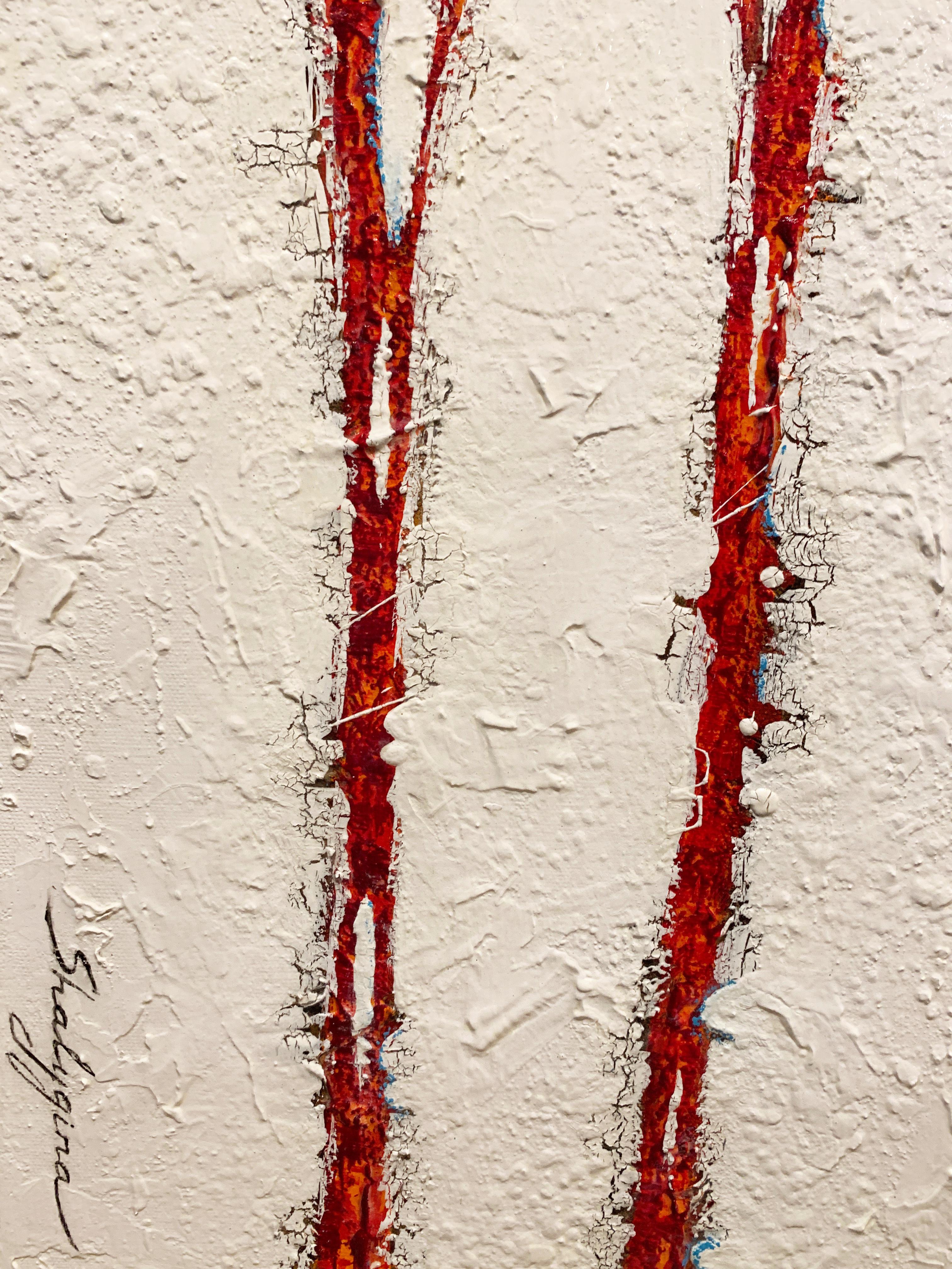 Red Figurative Abstract Painting Contemporary Unframed 36x12  For Sale 3
