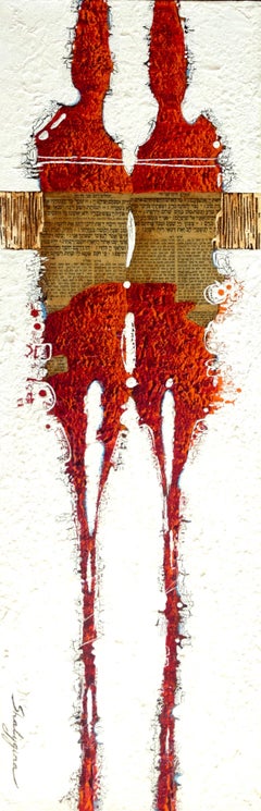 Red Figurative Abstract Painting Contemporary Unframed 36x12 